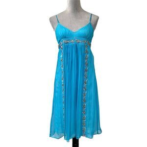 Maria Bianca Nero Blue Beaded Silk Evening Dress M Cocktail Party Y2K Fairycore